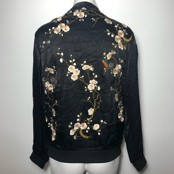 Zara | Floral Embroidered Satin Bomber Jacket - Picture 9 of 13